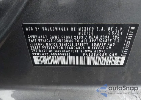 2024 Volkswagen Jetta 1.5T S z USA, uszkodzony, nr VIN 3VW5M7BU0RM096593